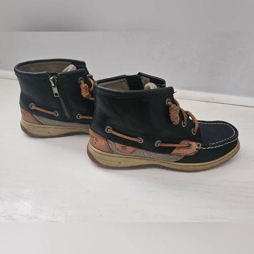 Sperry Top-Sider‎ kids Lace Up Boots Shoes Size 5.5M Navy and Brown Leather